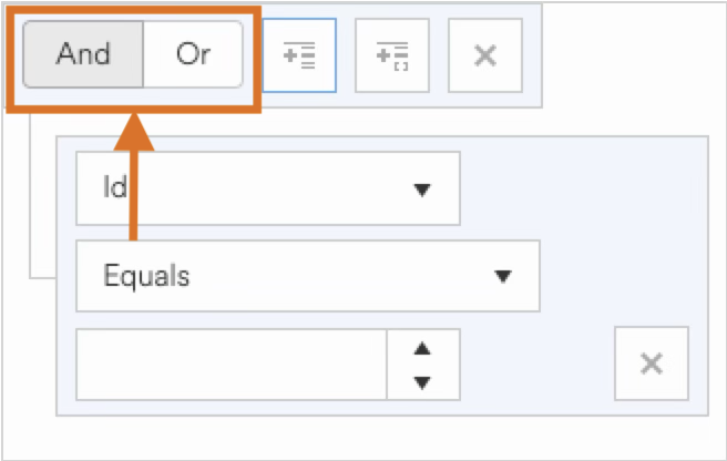 Interface showing options for logical operators 'And' and 'Or' in a dropdown menu.